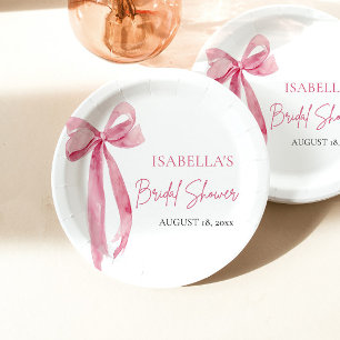 Blush Pink Bow She's Tying the Knot Bridal Shower Paper Plate