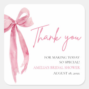 Blush Pink Bow She's Tying the Knot Bridal Shower Square Sticker