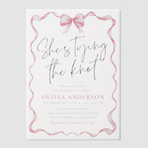 Blush Pink Bow She's Tying the Knot Bridal Shower Vellum Invitations