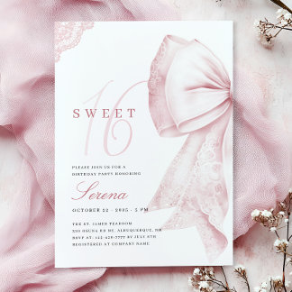 Blush Pink Bow Sweet 16 Birthday Invitation