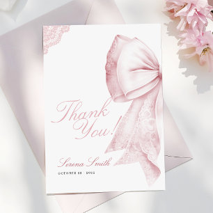 Blush Pink Bow Sweet 16 Birthday Thank You Card