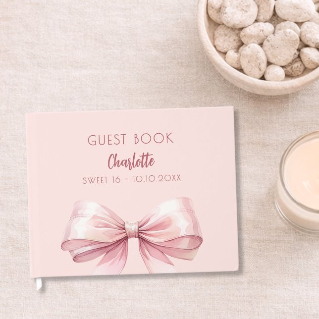 Blush pink bow SWEET 16 Guest Book (Creator Uploaded)