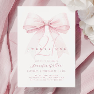 Blush Pink Bow Twenty One Birthday Invitation