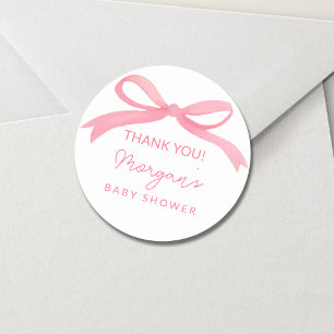 Blush Pink Bow Watercolor Baby Shower Classic Round Sticker
