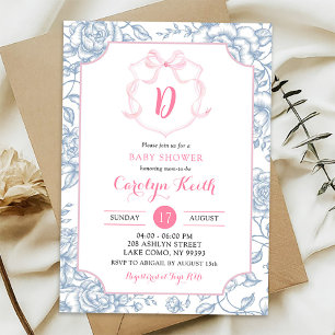 Blush Pink Bow Watercolor Grandmillenial Shower Invitation