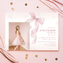 Blush Pink Bow Winter Girl Photo 16th Birthday