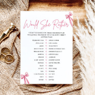 Blush Pink Bow Would She Rather Bridal Shower Game Invitation