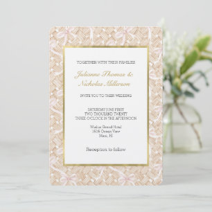Blush Pink Bows Faux Basket Weave Wedding Invitation