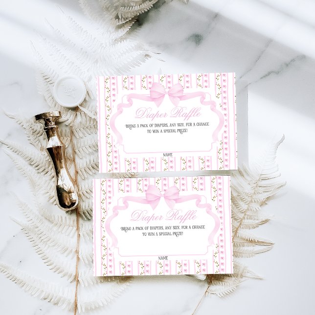 Blush Pink Bows Floral Elegant Baby Shower Diaper Enclosure Card (Creator Uploaded)