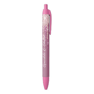 Blush Pink Boysenberry Glitter Ice Cream Drips Black Ink Pen