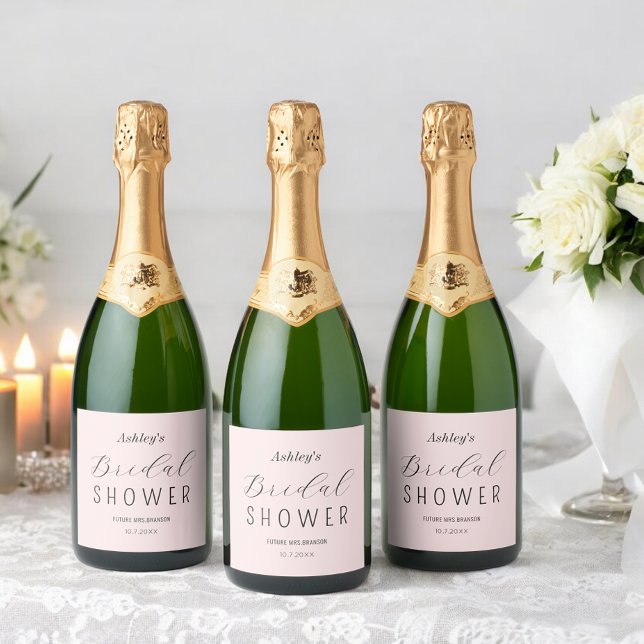 Blush Pink Bridal Shower Brunch Sparkling Wine Label (Creator Uploaded)