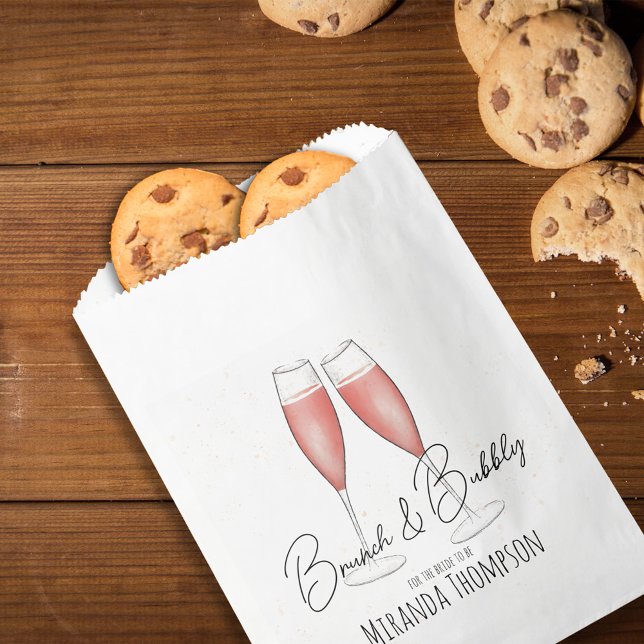 Blush Pink Bridal Shower Classic Brunch and Bubbly Favour Bags (Bridal shower brunch and bubbly pink champagne favor bag)