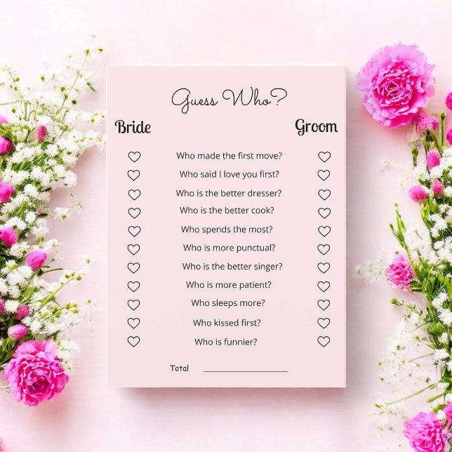 Blush Pink Bridal Shower Guess Who Game Programme (Creator Uploaded)