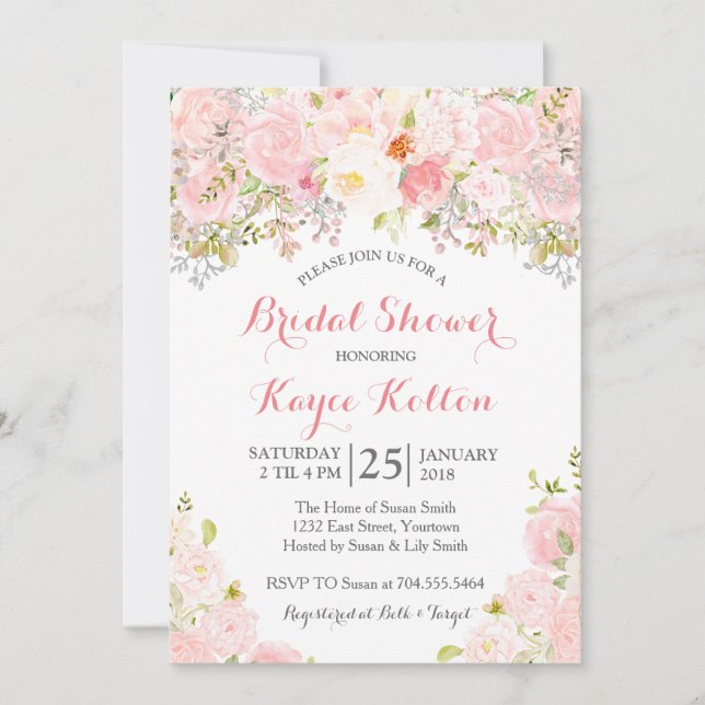 Blush pink bridal shower invitation (Front)