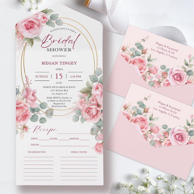 Blush Pink Bridal Shower Rose Gold Recipe All In One Invitation (Creator Uploaded)