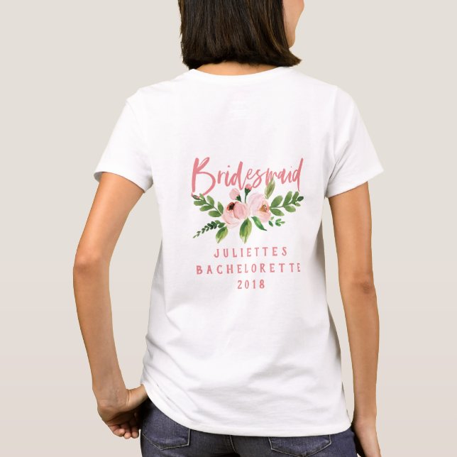 Blush pink bridesmaid floral watercolor t-shirt (Back)