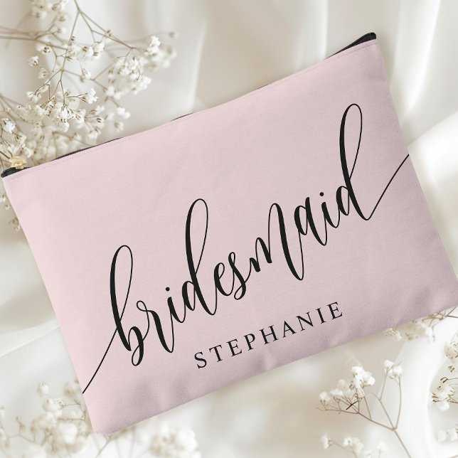 Blush Pink Bridesmaid Modern Calligraphy Accessory Pouch (Creator Uploaded)