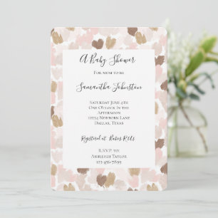 Blush Pink Brown Cream Hearts Baby Shower Invitation