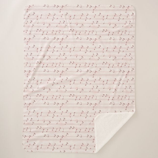 Blush Pink Brown Music Notes   Sherpa Blanket (Front)