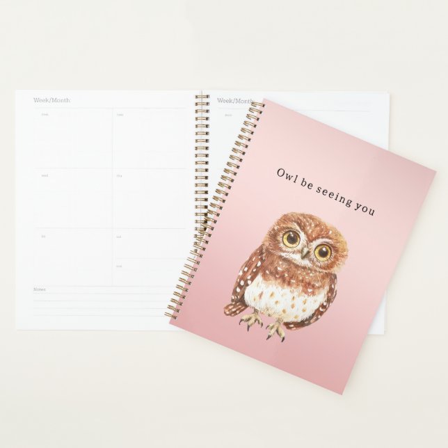 Blush Pink Brown Owl I'll Be Seeing You Planner (Display)