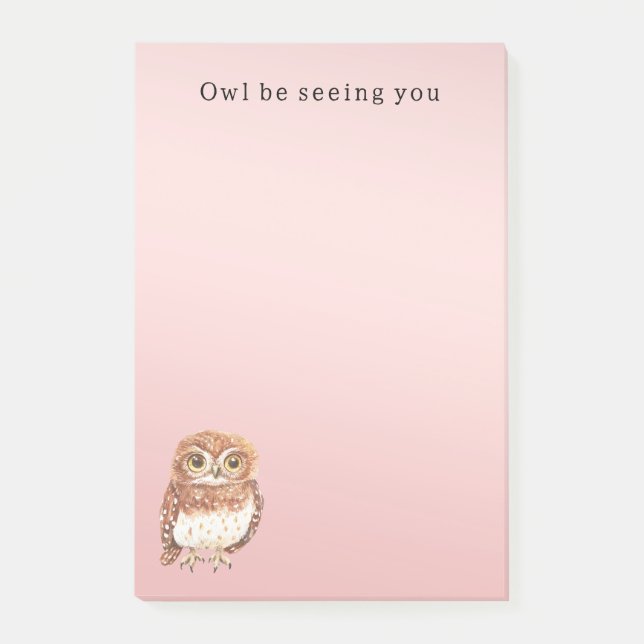 Blush Pink Brown Owl I'll Be Seeing You Post-it Notes (Front)