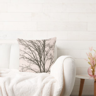 Blush Pink Brown Tree Branches Cushion