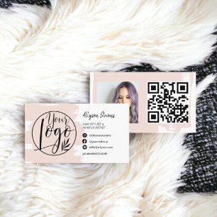 Blush pink brush hair makeup photo logo qr code business card