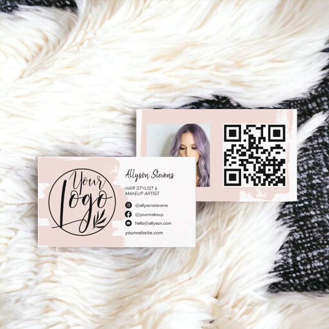 Blush pink brush hair makeup photo logo qr code business card (Blush pink brush hair makeup photo logo qr code business card)