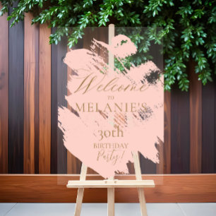 Blush Pink Brush Modern Stroke Birthday Welcome Acrylic Sign