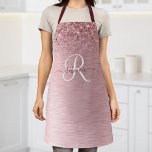 Blush Pink Brushed Metal Glitter Monogram Name Apron<br><div class="desc">Easily personalise this trendy chic apron design featuring pretty blush pink sparkling glitter on a blush pink brushed metallic background.</div>