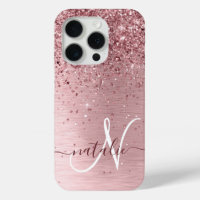 Blush Pink Brushed Metal Glitter Monogram Name