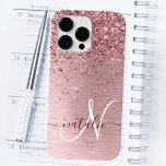 Blush Pink Brushed Metal Glitter Monogram Name Case-Mate iPhone 14 Pro Max Case<br><div class="desc">Easily personalise this trendy chic phone case design featuring pretty blush pink sparkling glitter on a blush pink brushed metallic background.</div>