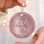 Blush Pink Brushed Metal Glitter Monogram Name Ceramic Tree Decoration<br><div class="desc">Easily personalise this trendy chic ornament stand design featuring pretty blush pink sparkling faux glitter on a blush pink brushed metallic background.</div>