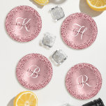 Blush Pink Brushed Metal Glitter Monogram Name Coaster Set<br><div class="desc">Easily personalise this trendy chic coaster set stand design featuring pretty blush pink sparkling glitter on a blush pink brushed metallic background.</div>
