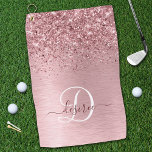 Blush Pink Brushed Metal Glitter Monogram Name Golf Towel<br><div class="desc">Easily personalise this trendy chic golf towel stand design featuring pretty blush pink sparkling glitter on a blush pink brushed metallic background.</div>