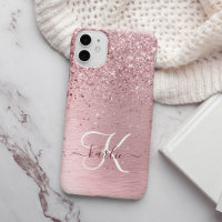 Blush Pink Brushed Metal Glitter Monogram Name