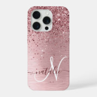 Blush Pink Brushed Metal Glitter Monogram Name