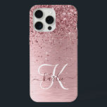 Blush Pink Brushed Metal Glitter Monogram Name iPhone 15 Pro Max Case<br><div class="desc">Easily personalise this trendy chic phone case design featuring pretty blush pink sparkling glitter on a blush pink brushed metallic background.</div>