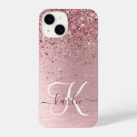 Blush Pink Brushed Metal Glitter Monogram Name
