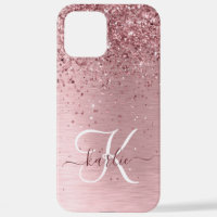 Blush Pink Brushed Metal Glitter Monogram Name