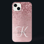Blush Pink Brushed Metal Glitter Monogram Name iPhone 14 Plus Case<br><div class="desc">Easily personalise this trendy chic phone case design featuring pretty blush pink sparkling faux glitter on a blush pink brushed metallic background.</div>