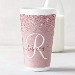 Blush Pink Brushed Metal Glitter Monogram Name Latte Mug<br><div class="desc">Easily personalise this trendy chic latte mug design featuring pretty blush pink sparkling glitter on a blush pink brushed metallic background.</div>