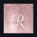 Blush Pink Brushed Metal Glitter Monogram Name Magnet<br><div class="desc">Easily personalize this trendy chic magnet design featuring pretty blush pink sparkling glitter on a blush pink brushed metallic background.</div>