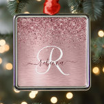 Blush Pink Brushed Metal Glitter Monogram Name Metal Tree Decoration<br><div class="desc">Easily personalize this trendy chic ornament design featuring pretty blush pink sparkling glitter on a blush pink brushed metallic background.</div>
