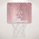 Blush Pink Brushed Metal Glitter Monogram Name Mini Basketball Hoop<br><div class="desc">Easily personalise this trendy chic mini basketball hoop design featuring pretty blush pink sparkling glitter on a blush pink brushed metallic background.</div>