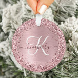 Blush Pink Brushed Metal Glitter Monogram Name Ornament<br><div class="desc">Easily personalise this trendy chic ornament stand design featuring pretty blush pink sparkling glitter on a blush pink brushed metallic background.</div>