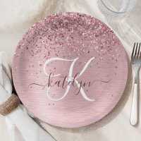 Blush Pink Brushed Metal Glitter Monogram Name
