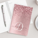 Blush Pink Brushed Metal Glitter Monogram Name Planner<br><div class="desc">Easily personalise this trendy chic planner design featuring pretty blush pink sparkling glitter on a blush pink brushed metallic background.</div>