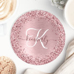 Blush Pink Brushed Metal Glitter Monogram Name Round Paper Coaster<br><div class="desc">Easily personalise this trendy chic coaster design featuring pretty blush pink sparkling glitter on a blush pink brushed metallic background.</div>