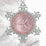 Blush Pink Brushed Metal Glitter Monogram Name Snowflake Pewter Christmas Ornament<br><div class="desc">Easily personalise this trendy chic snowflake framed Christmas ornament design featuring pretty silver sparkling glitter on a rose gold brushed metallic background.</div>